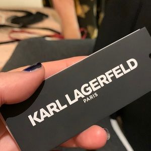 Karl Lagerfield black lined flounce bottom dress w/ cutout sleeve detail NWT 10